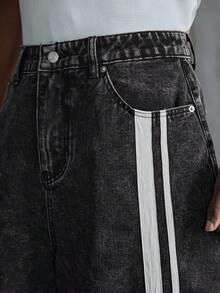NEON BLANC Men's Casual Washed Denim Drawstring Knee Length Shorts - Black - View 6
