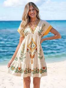 Sylviya 女士休闲印花度假连衣裙 - 彩色 - 查看 4