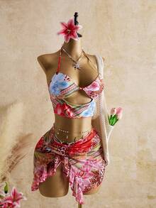 Bellisia 2026新款女士泳装到货，适合上学、度假、约会、下午茶、西式、邮轮、海滩、海岛、公路旅行、四季皆宜、音乐节、波西米亚风度假、秋日休闲、西部波西米亚风、优雅女士上衣，花卉豹纹性感金属装饰沙滩度假女士吊带比基尼。2026新款女士泳装到货，适合上学、度假、约会、下午茶、西式、邮轮、海滩、海岛、公路旅行、四季皆宜、音乐节、波西米亚风度假、秋日休闲、西部波西米亚风、优雅女士上衣，沙滩裙套装，夏季两件套，度假沙滩两件套，节日两件套，比基尼裙套装，泳衣三件套，三件套泳装套装，比基尼套装三件套，三件套泳装，复古女士泳装。 - 彩色 - 查看 4