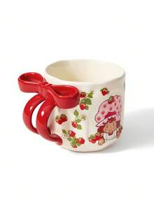 Strawberry Shortcake X SHEIN 1 Cốc sứ in hình hoạt hình 500ml, tay cầm trang trí hình nơ, chịu nhiệt và lạnh, có thể dùng trong lò vi sóng và máy rửa chén, thích hợp đựng nước, sữa, nước ép, cà phê, dâu tây, phong cách đồng quê, ý tưởng quà tặng. - Nhiều màu - Xem 7
