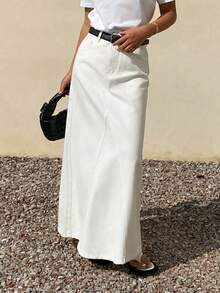 DAZY Women's Regular High Waist A-Line Midi Denim Skirt, Elegant City Casual & Holiday Style - White - View 6