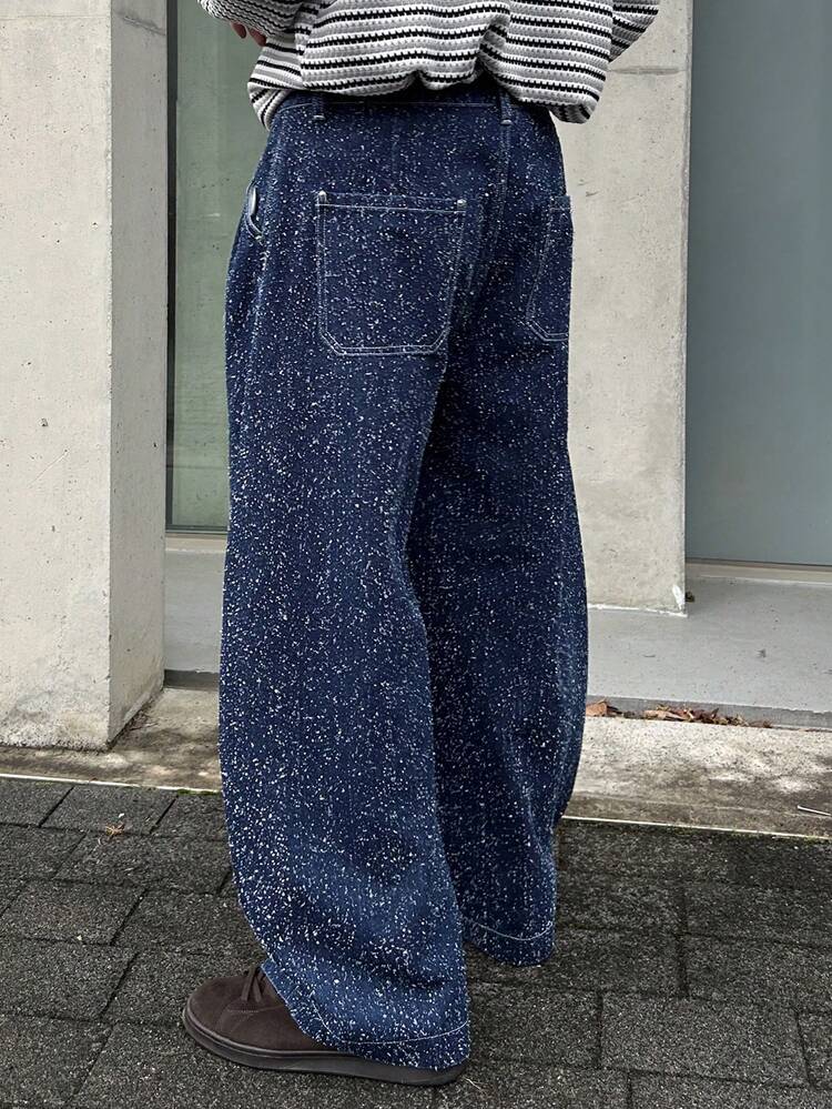 Men's Distressed Washed Blue Denim Jeans, Suitable For Spring And Autumn