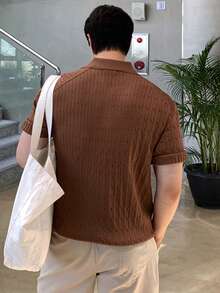 DAZY 男士纯色高领针织衫，夏季 - 咖啡棕 - 查看 2