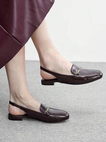 CUCCOO BIZCHIC Women's Square Toe Flat Low Heel Black British Style Comfortable Commute Versatile Backless Mule Flats - Oily burgundy - View 6