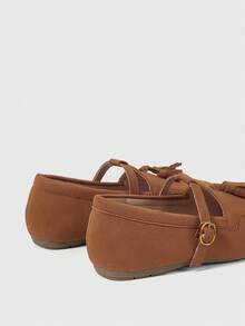 Sleekvia Scarpe casual e versatili da donna con decorazione a nappine e fibbia - Cammello - Visualizzare 6