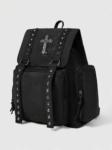 ROMWE Goth Mochila de estilo punk con remaches de cuero sintético de moda - Uno negro - Ver 2