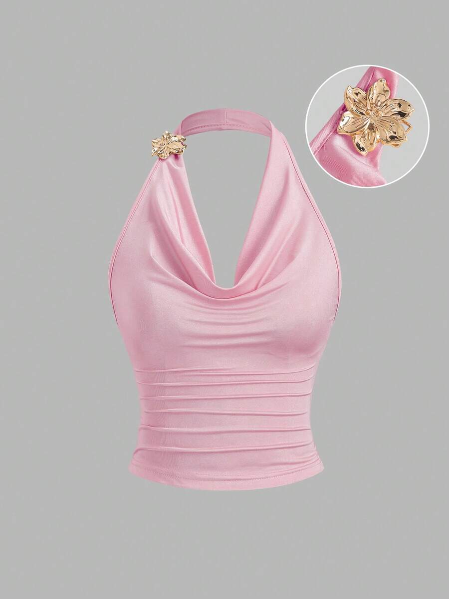 Sweetra Áo không tay cổ bèo kiểu cổ điển với thiết kế thắt eo, thời trang mùa hè dành cho nữ. - Hồng - Xem 1