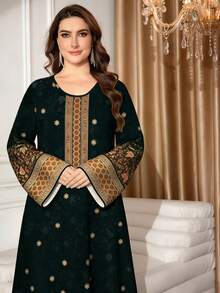 SHEIN Najma 大码女式复古花卉植物印花长袖休闲阿拉伯风格套装，春秋季 - 彩色 - 查看 5