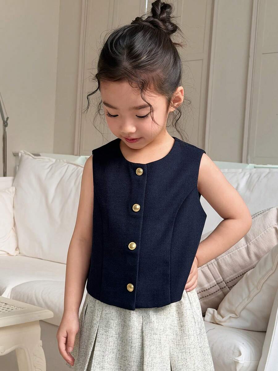 DAZY Girls (Small) Casual Solid Color Round Neck Sleeveless Fitted Jacket, Spring/Summer