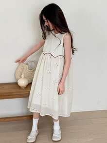DAZY 女童无袖圆领连衣裙，少女秋季服装 - 杏色 - 查看 4