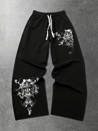 Herren Jogginghose mit Kreuz Muster und Kordelzug in der Taille