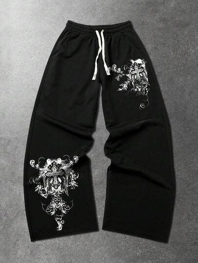 Men's Cross Print Drawstring Waist Casual Sweatpants