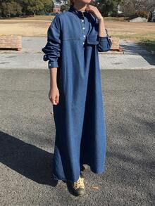FRIFUL Women's Straight Denim Dress With Shirt Style - Blue - View 4