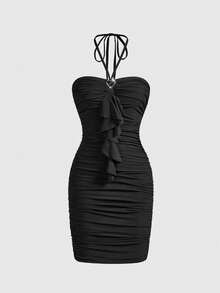 Sweetness 浪漫约会之夜黑色吊带迷你连衣裙，女士 - 黑色 - 查看 1