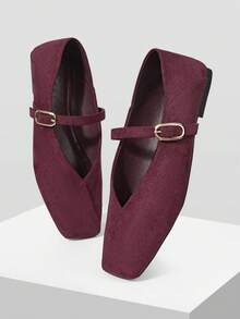 MOTF Giày bệt mũi vuông có khóa kéo cho nữ - Màu Đỏ Sâu - Xem 10