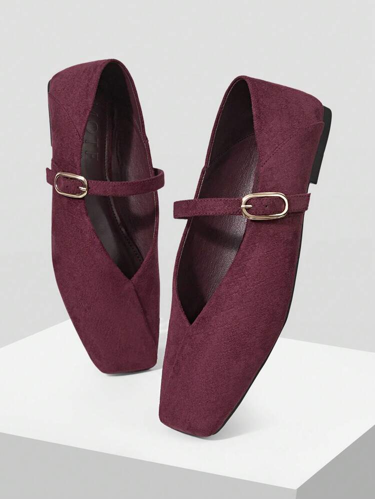 WOMEN SQUARE TOE BUCKLE STRAP FLATS VALENTINE'S DAY SPRING SHOES