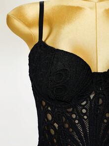 Mistrie Đầm cúp ngực hở lưng thêu tan trong nước dành cho nữ, mùa xuân/hè - màu đen - Xem 6