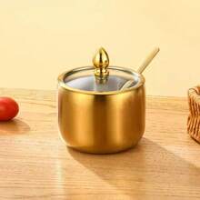 1pc Stainless Steel Spice Jars Set With Spoons, Home Spice, Salt And Pepper Storage Containers, Kitchen Organizer - Multicolor - View 3