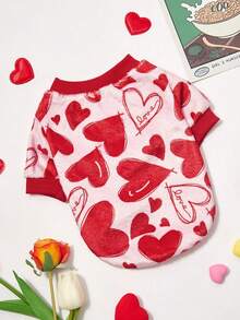 PETSIN 1 件粉色法兰绒毯，带红色爱心图案，适合宠物（猫/狗） - 彩色 - 查看 1