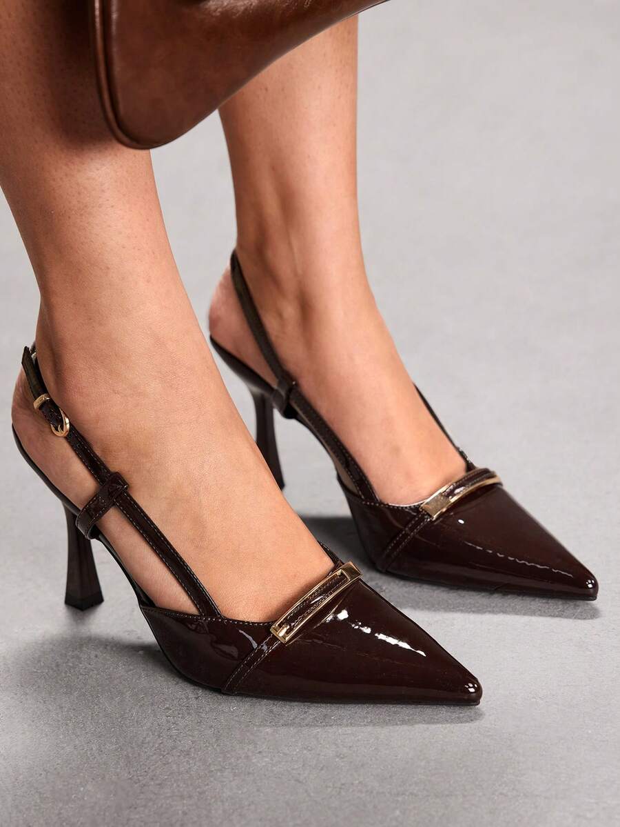 CUCCOO SZL Women's Pointed Toe Stiletto High Heel Black Lace Mesh Breathable Hollow-Out Sexy Elegant Lady High Heel Pumps With Ankle Strap, Versatile For Daily, Party, Gathering Valentine's Day - Coffee Brown - View 1