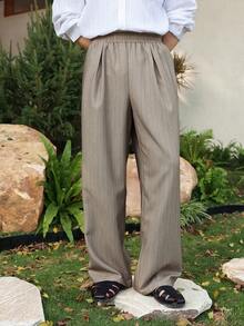 DAZY Men's Solid Beige Elastic Waist Suit Pants, Spring/Autumn - Apricot - View 4