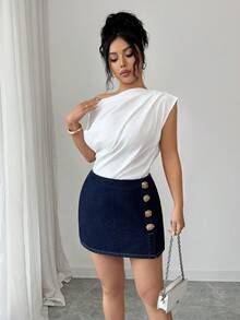 Elenzga Chân váy ngắn denim thời trang nữ đính hoa 3D bằng kim loại. - Rửa tối - Xem 4