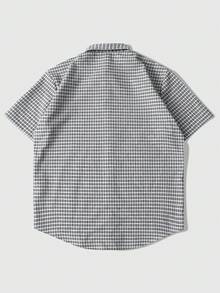 ROMWE MEN Spring/Summer Casual Graphic Men'S Plaid Print Button Front Casual Short Sleeve Shirt - Grey - View 4