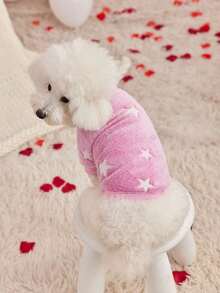 PETSIN 1件粉色带白色星星印花抓绒保暖圆领衫，适合秋冬季穿着 - 彩色 - 查看 6