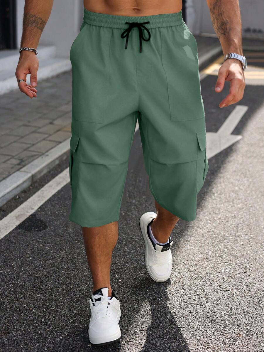 Manfinity Homme Quần lửng 7/8 nam cỡ lớn, màu trơn, có dây rút ở eo, kiểu dáng thường ngày, đa năng, phù hợp đi làm. - Màu xanh Bạc hà - Xem 1