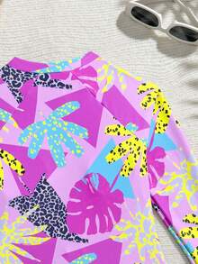 SHEIN Bộ đồ bơi liền thân mới năm 2025 dành cho bé gái tuổi teen, họa tiết da báo và lá cây, kiểu dáng giản dị, thời trang và dễ thương, thanh lịch và tinh tế, thích hợp cho bơi lội và kỳ nghỉ hè. - Nhiều màu - Xem 5