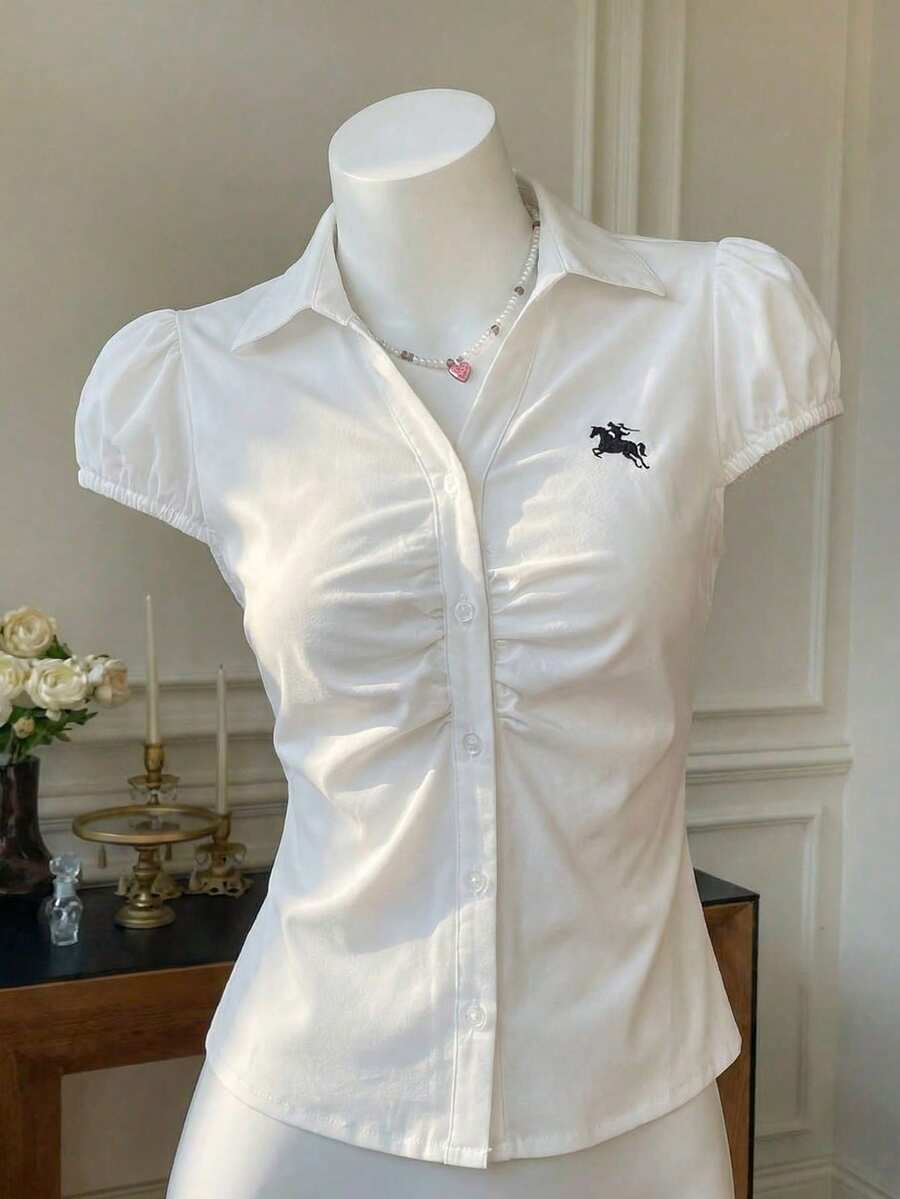 1-Piece Teen Girls Simple Elegant White Long-Sleeve Shirt With Winter-Ready Soft Fabric, School-Friendly Versatility, Commute Ease And Multi-Scene Matching