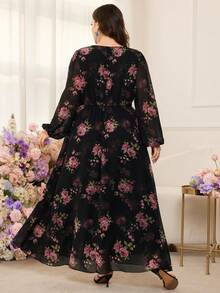 Modelyn Romantic Chiffon Floral Print Long Sleeve A-Line Maxi Dress, Plus Size, Spring/Summer - Multicolor - View 2