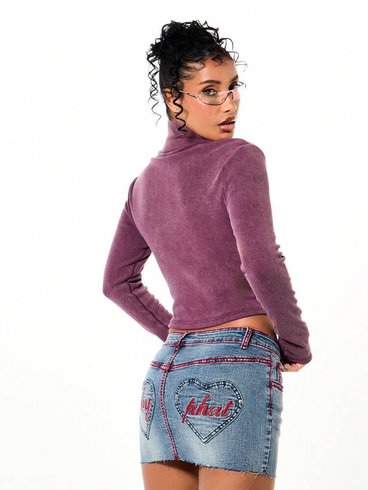 BABYPHAT Cardigan corto a collo alto con chiusura lampo, a costine, manica lunga, casual per autunno e inverno