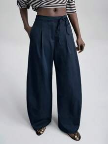 Ontre 2026春夏藏蓝色长裤，适合现代都市穿搭、派对季、返校季、休闲波西米亚风、度假、节日庆典、春季活动（如情人节和狂欢节）。优雅的沙滩装、派对装、毕业典礼装，女士必备。 - 藍色 - 查看 5