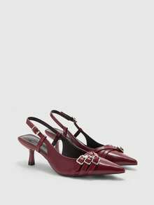 CUCCOO BIZCHIC Zapatos de tacón de gatito de punta fina para mujer, sencillos y de moda, sandalias de tacón con estilo punk para primavera, vacaciones de primavera, Pascua y baile de graduación - Color caoba - Ver 2