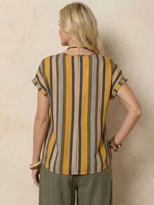 EMERY ROSE Cuffed Sleeve Striped Top - Multicolor - View 2