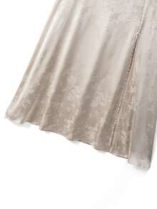 GlowEve CURVE 大码优雅提花侧开衩半身裙 - 杏色 - 查看 5