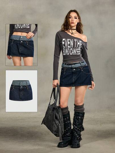Grunge Punk Gonna mini vintage alla moda e minimalista, versatile 2 in 1 con vita bassa e vita doppia