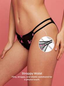 LUVLETTE Low-Rise Black Rose Embroidered Elegance Lingerie Floral Lace & Demi-Sheer Mesh & Strappy Sexy Briefs Romantic Valentine's Day Gifts - Black - View 7