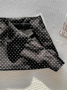 SHEIN PETITE CURVE 大码休闲黑白波点数码印花半身裙 - 黑與白 - 查看 5