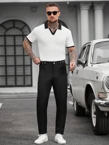Manfinity CasualCool Pantalones de traje casuales y versátiles de unicolor con bolsillo y botón para hombres - Negro - Ver 3