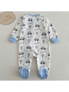 Loomiva Newborn Baby Girl Cartoon Animal Pattern Knitted Soft Crew Neck Long Sleeve Romper - Blue - View 2