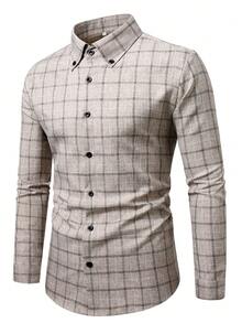 Manfinity CasualCool 男士梭织格纹商务长袖衬衫，秋季款