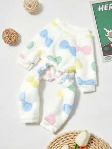 PETSIN 1pc Colorful Bow Print Pet Jumpsuit Autumn And Winter Thick Warm Flannel Pet Clothing - Multicolor - View 7