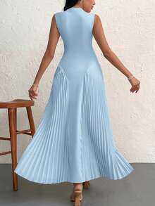 Firerie Vestido ajustado de línea A con pliegues, elegante - Celeste - Ver 2