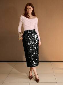 MOTF PREMIUM 女士优雅褶皱交叉裹身露肩T恤 - 粉色 - 查看 5