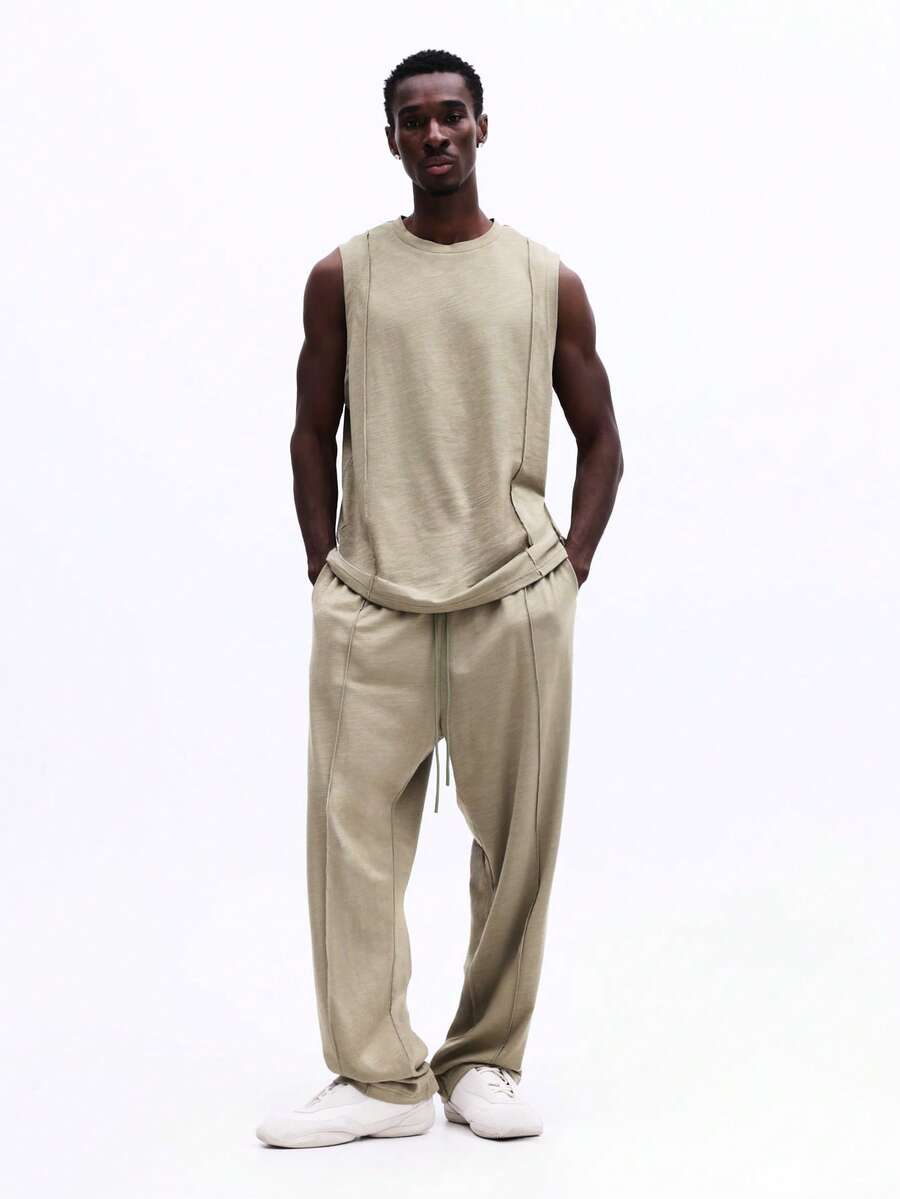 SUMWON Relaxed Slub Tank Top And Drawstring Pants Co Ord Set Summer Casual Sleeveless Crew Neck Matching Two Piece Outfit - Army Green - View 1