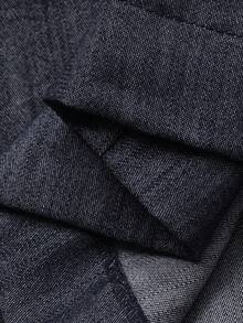 DAZY 女士V领系腰长款休闲牛仔连衣裙，度假风 - 深色水洗藍 - 查看 7