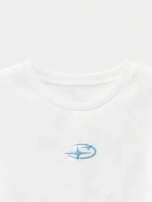 AXEPEAK Men's Letter Print Foil Short Sleeve T-Shirt And Drawstring Waist Shorts Set - Baby Blue - View 6