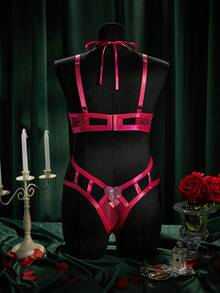 SpicyHot 2 piezas Conjunto de lencería sexy con parches de cinta - Rosa Fucsia - Ver 2